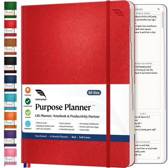 Roterunner Purpose Planner Notebook B5 7.5”x9.8” Undated Planner 2025 Daily Weekly and Monthly Productivity Goal Setting Tool for Work Home ADHD Planner for Adults Self Care Journal