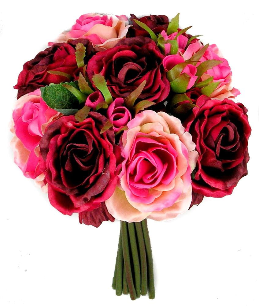 Rose Silk Flower Bouquet Burgundy - Walmart.com - Walmart.com