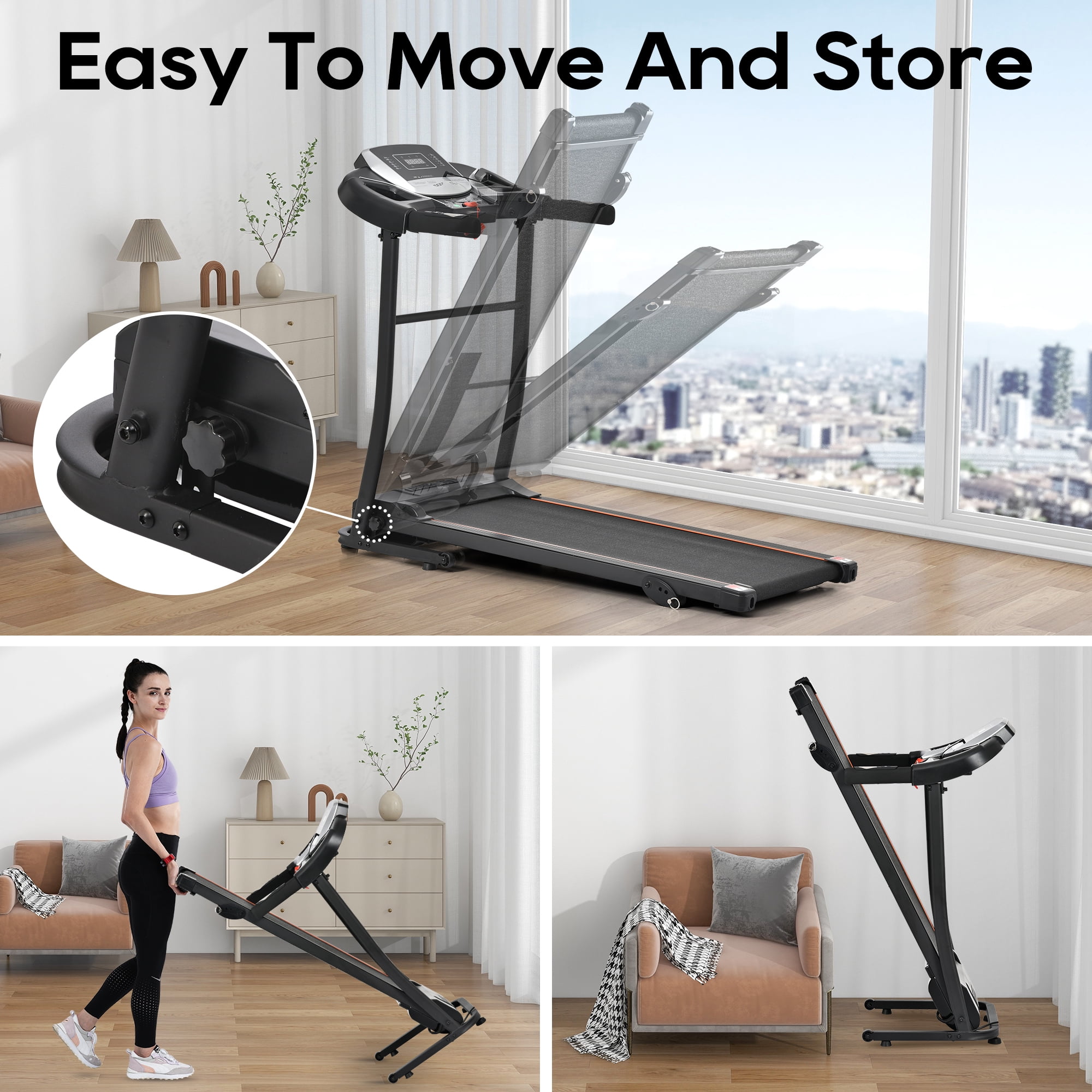 EUROCO 300LBS 2.5HP Folding Treadmill, Exercise Treadmill Running Walking Jogging Machine with 3 Level Incline,12 Preset Programs and Quiet Brushless Motor for Home Gym