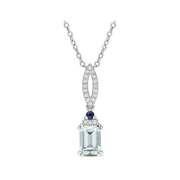 1.00 Carat (ctw) Aquamarine and Blue Sapphire Pendant Necklace in Sterling Silver with Chain