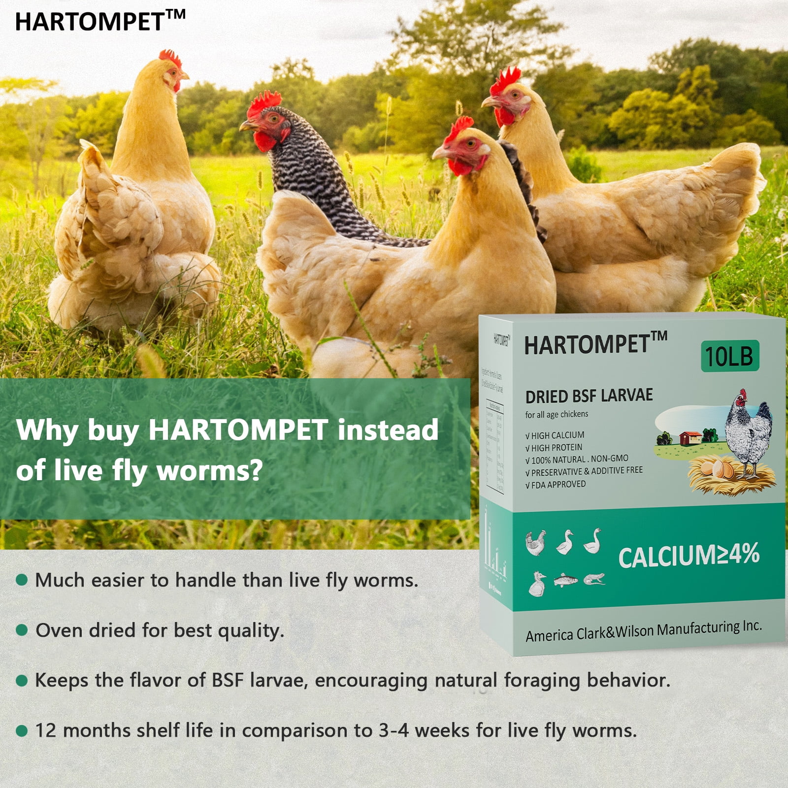 HARTOMPET 10LB Premium Dried Black Soldier Fly Larvae for Chickens, Molting & Laying Hens Supplement