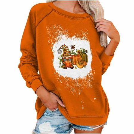 

Honeeladyy Sales Women s Tops Thanksgiving Round Neck Sweater Loose Blouse Hoodless Sweatshirt