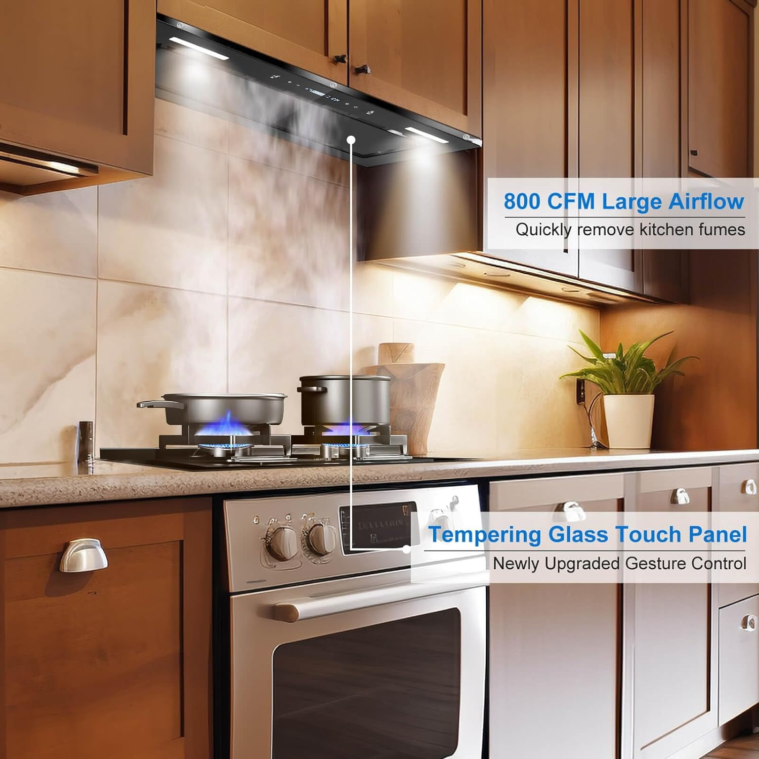 Joeaonz 30 Inch Stainless Steel Range Hood with Gesture Sensing & 800 CFM Airflow