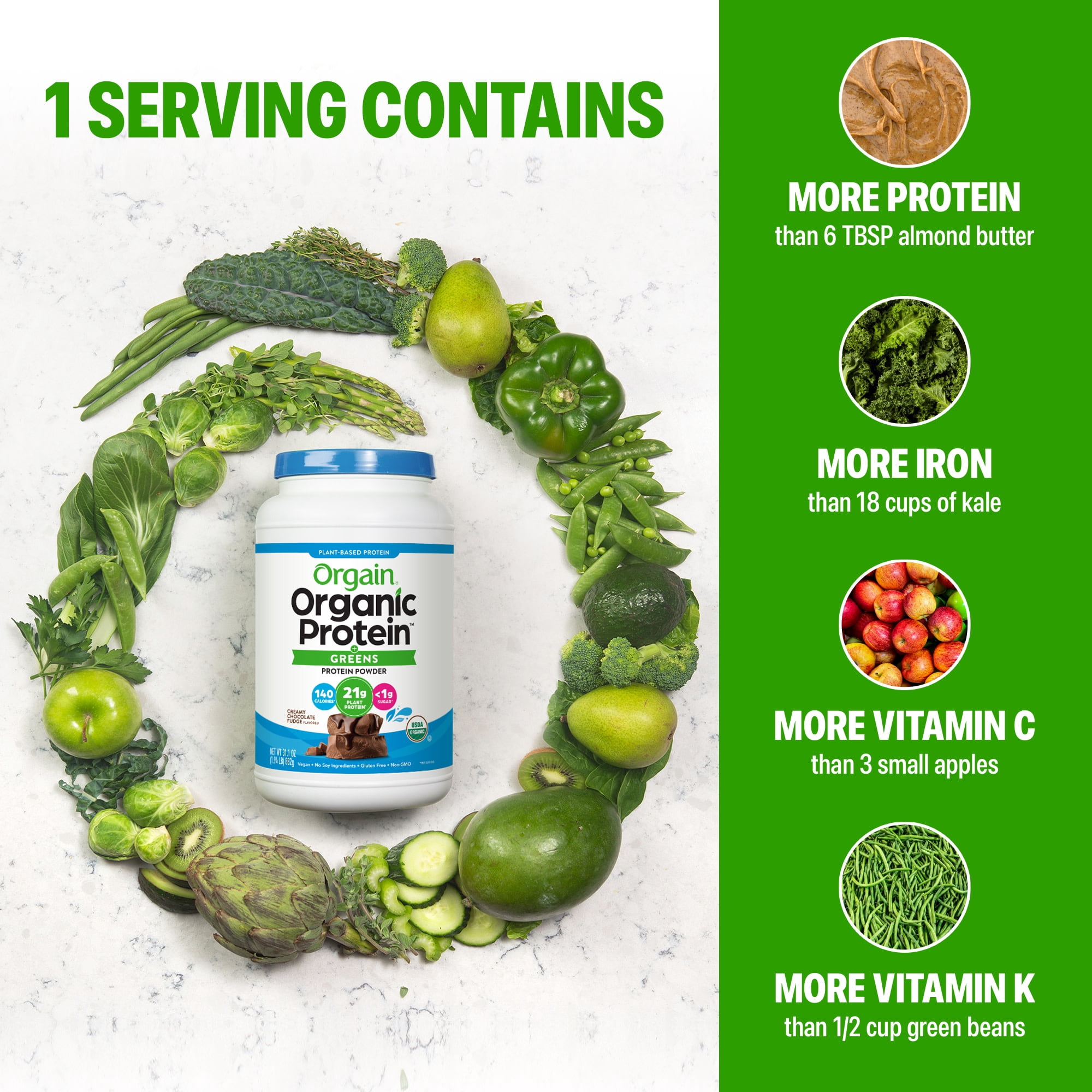Orgain® Organic Protein™ + Greens Powder - Plant Based Creamy Chocolate Fudge