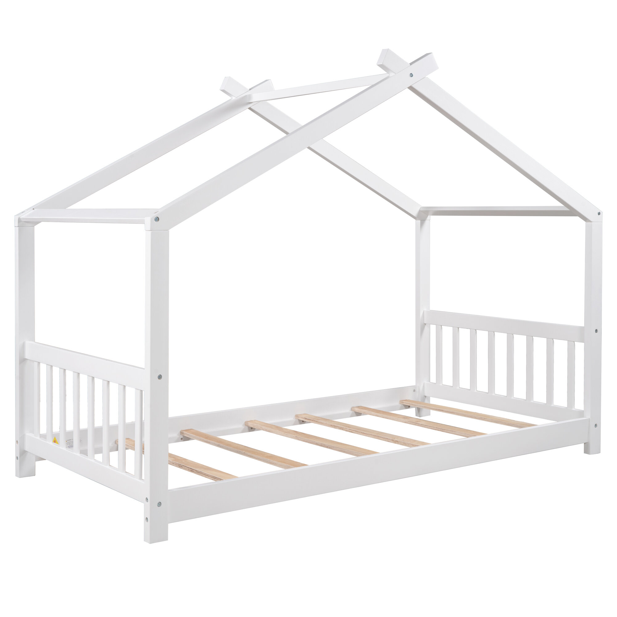 Twin Size Adjustable Bed Base, Twin Size House Platform Bed with Headboard and Footboard,Roof Design,White, White Bed Frames,Pine Platform Bed Frames