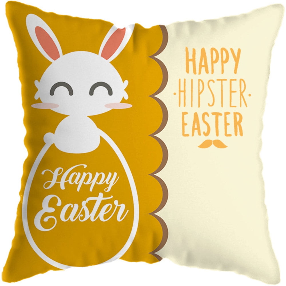 Easter Pillow Case Rabbit Eggs Print Plush Breathable Pillow Cover for Car Couch A10