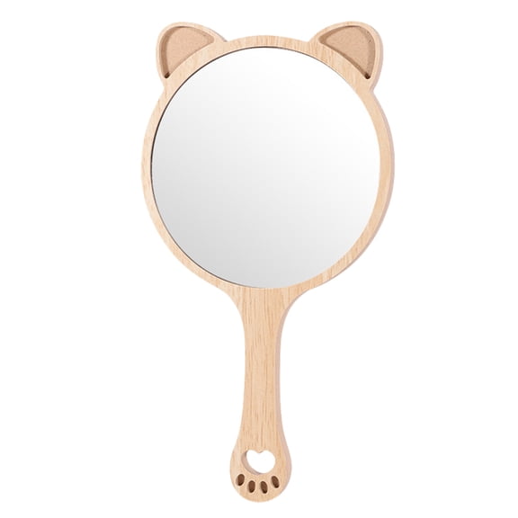 Cat Ear Handheld Mirror Makeup Mirror Cute Cat Pattern Wood Hand Held Travel MirrorS