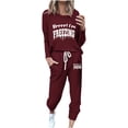 thumbnail image 2 of Puntoco Conjuntos de pijamas cómodos para mujer, pantalones de manga larga con cuello redondo y estampado de letras de invierno, conjuntos de pijamas informales para el hogar, 2 of 4
