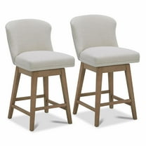 CHITA 26 in Swivel upholstered Counter Bar Stool Set of 2, Wood Legs, Fabric in Linen