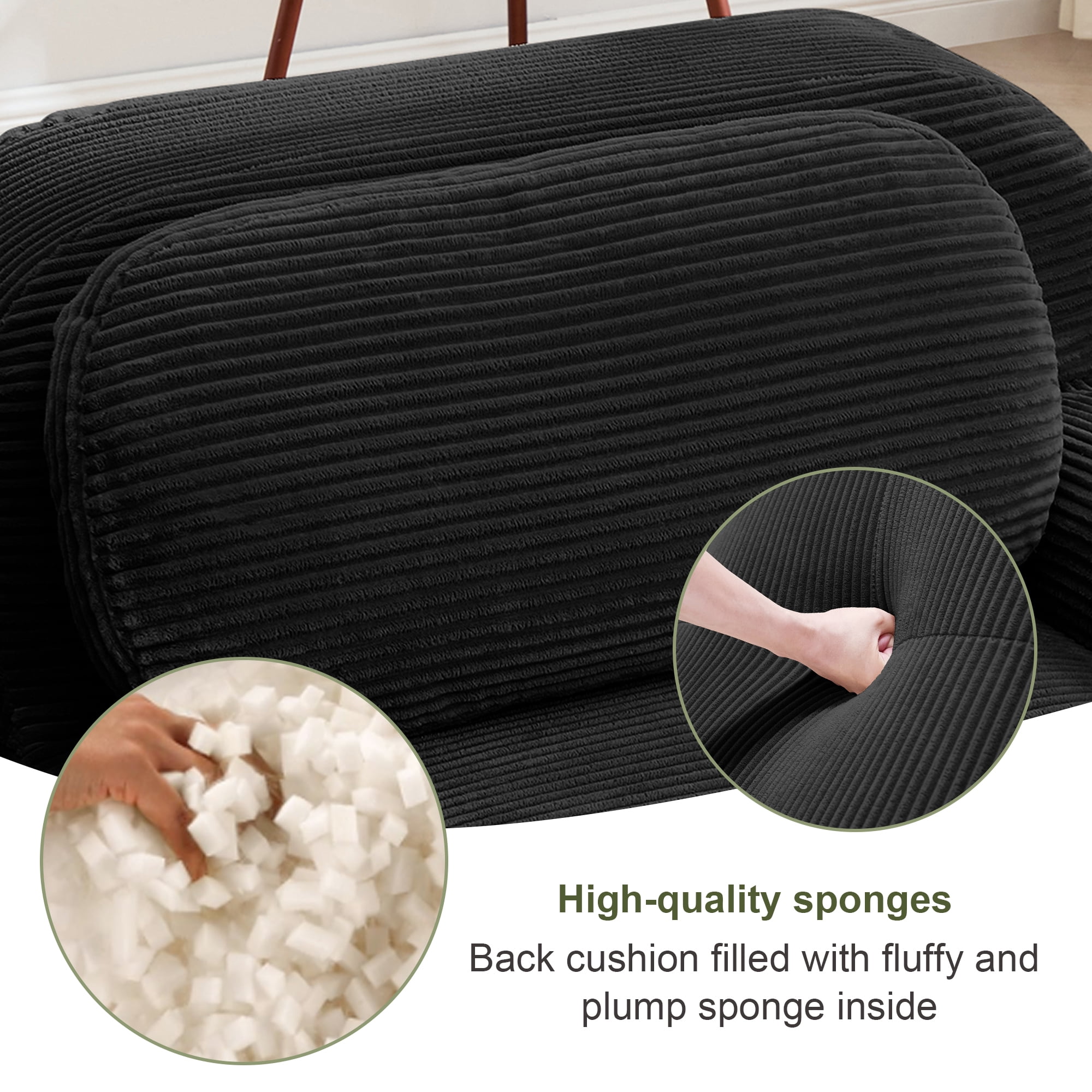 Modular L-Shaped Sectional Sofa with Ottoman, Corduroy 3-Seater Ergonomic Sofa Couch with Curved Armrests for Living Room Bedroom