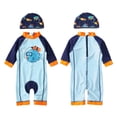 thumbnail image 5 of URMAGIC Baby Boys One Piece Zip Swimsuit Set Toddler Long Sleeve Sun Protection Swimwear with Hat 4-5 Years, 5 of 13