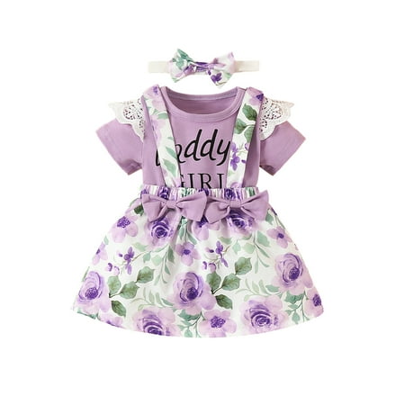 

Newborn Baby Girl Summer Clothes Infant Short Sleeve Romper Suspender Skirts Set Headband 3Pcs Outfits Set