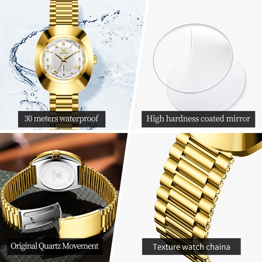 OLEVS Watches for Women Luxury Dress Waterproof Analog Quartz Fashion Gold Plated Tungsten Steel Roman Numeral Date Classic Female Ladies Watches Women Wrist Watches Gift Relojes para Mujer