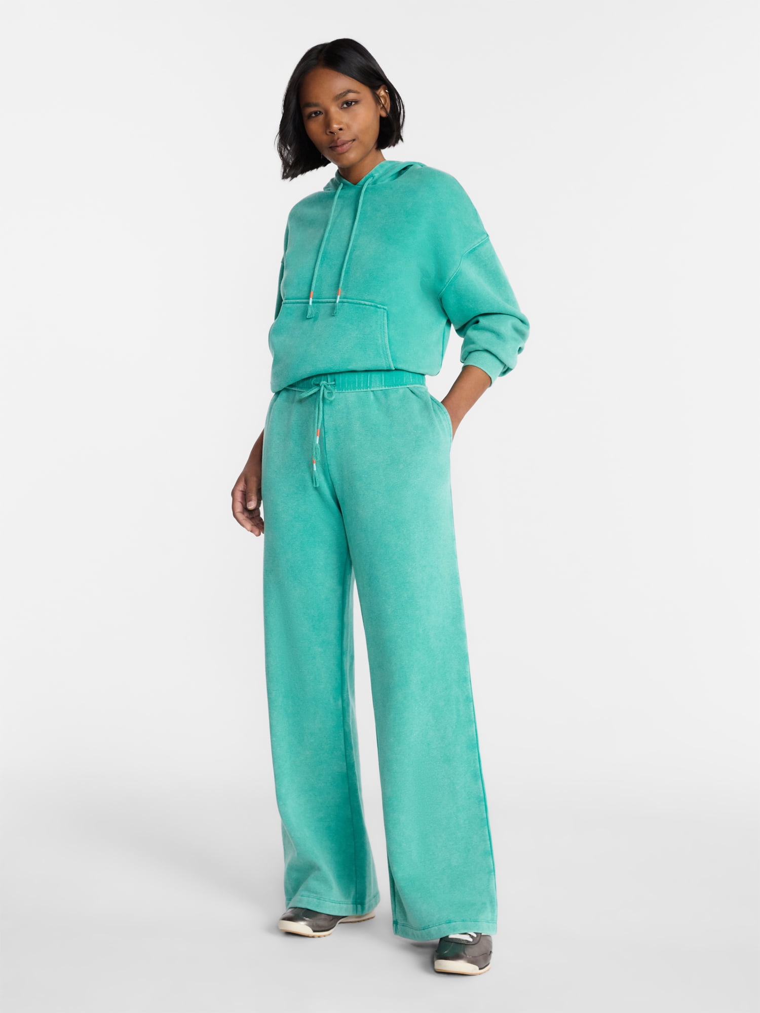 No Boundaries Washed Fleece Wide Leg Pants, 31" Inseam, Women's XXS-XXL