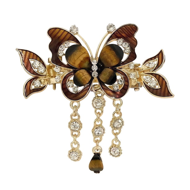 Pinza para el pelo con forma de mariposa y cadena de borlas, antideslizante, con brillantes diamantes de imitación, herramienta para peinar el cabello, accesorio para el cabello