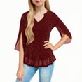 thumbnail image 4 of ZACPNCV Girls Solid Color Sparkle Top Mesh Glitter Fabric V Neck Three Quarter Sleeve Blouse for Birthday Party Celebration Tween, 4 of 5