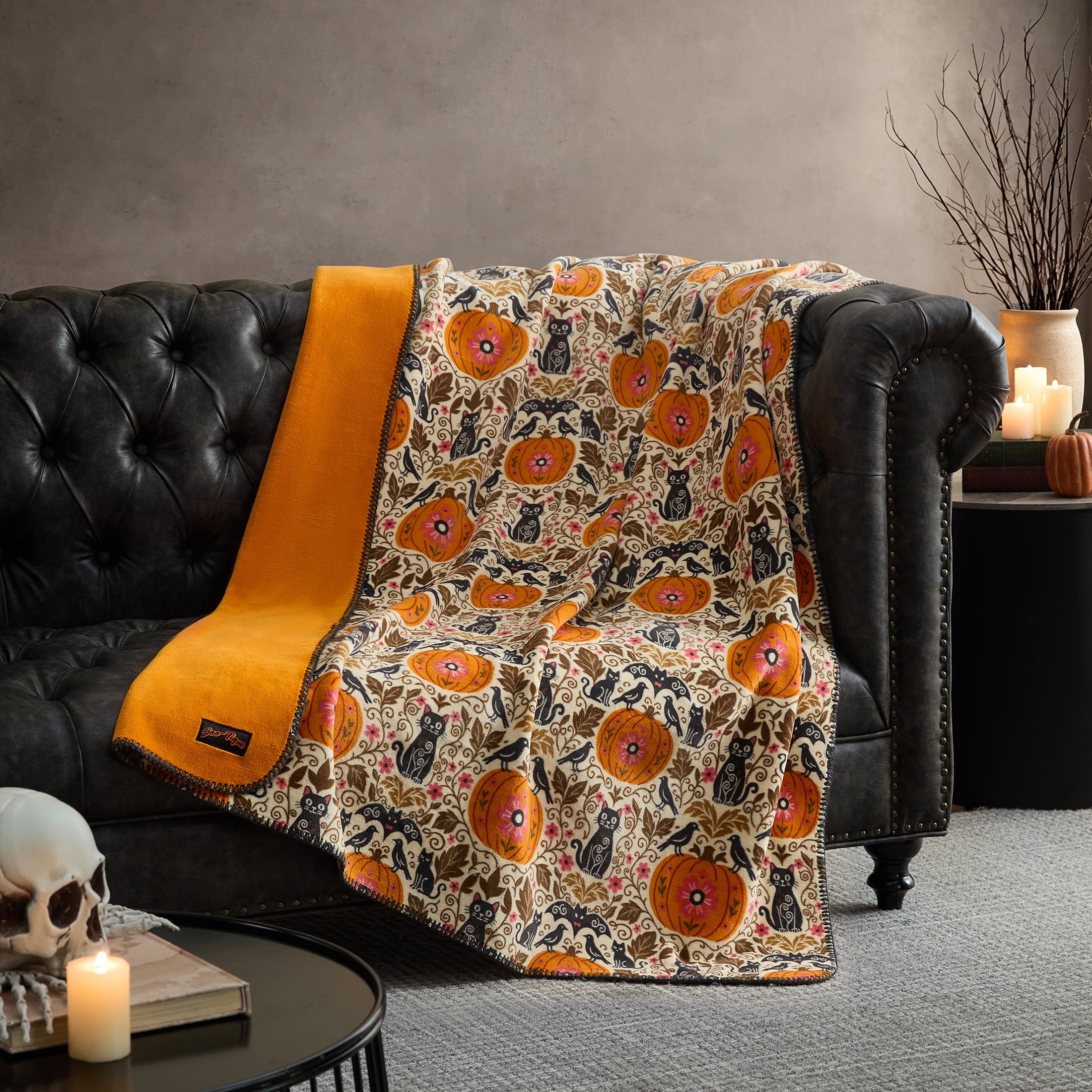 Boo-tique Halloween Oversized Couch Throw Blanket, Pumpkin Patch, Orange, 50 x 72 in