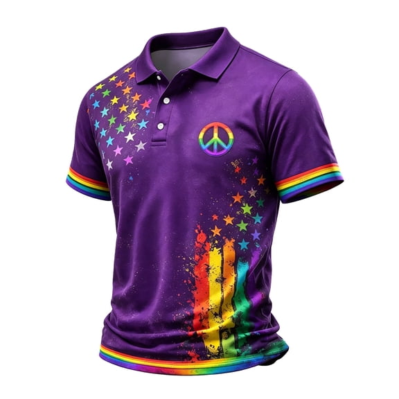 GrmtClth Mens Pride T Shirt Equality We the People Means Everyone Rainbow Graphic Polo Shirts Summer Short Sleeve Tops Soft Collared Button Clothes Purple M