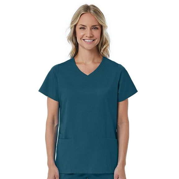 Red Panda Women's Curved Mock Wrap Solid Scrub Top