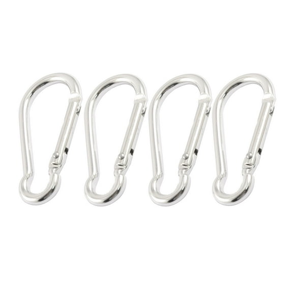 Unique Bargains 4 x Travel Silver Tone Spring Loaded Gate 5mm Dia Carabiner Clip Hooks