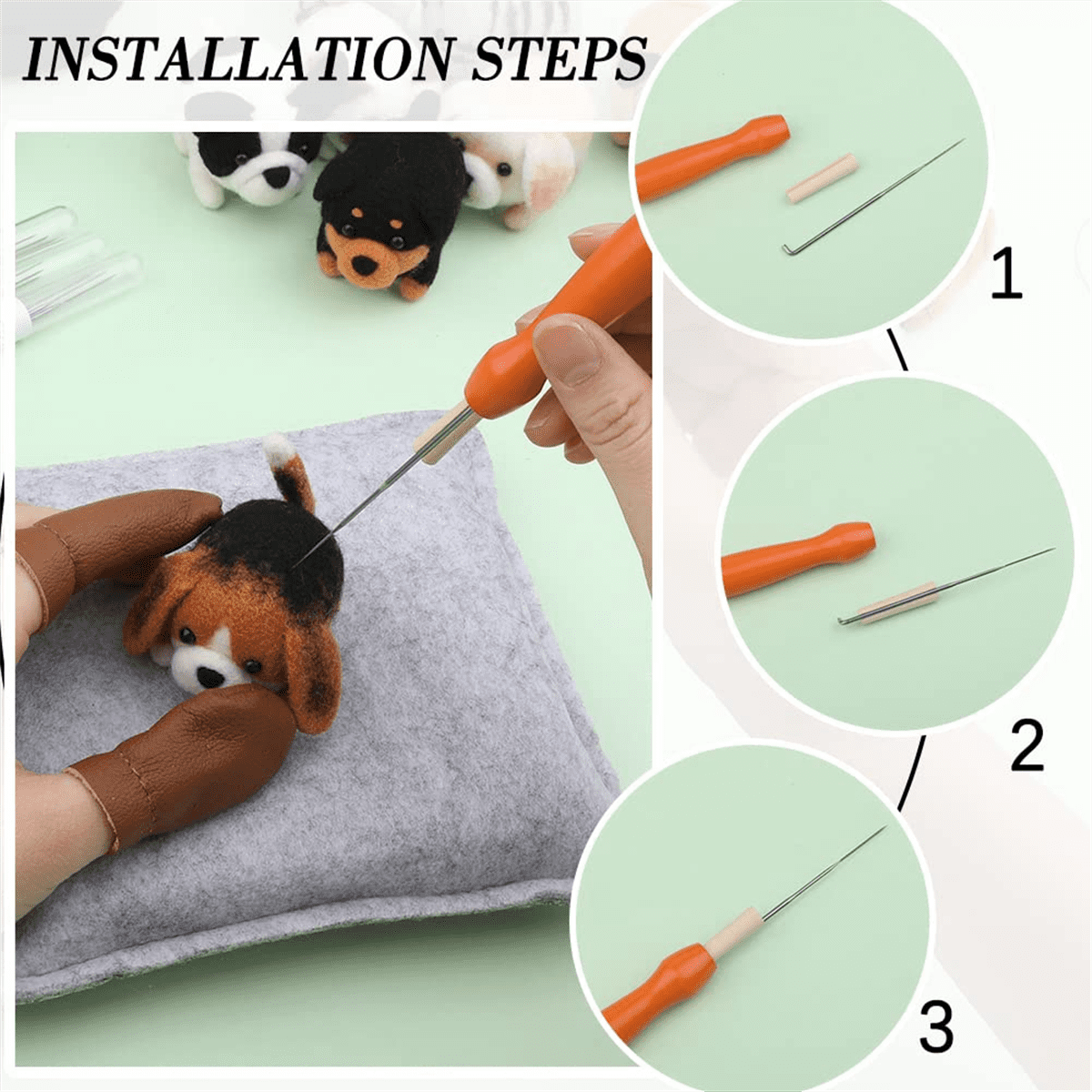 Needle Felting Kit,12 Pcs Doll Wool Beginner Kit with Instruction,Felting Foam Mat and DIY Craft