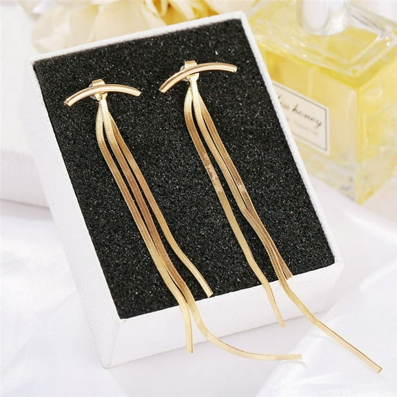 Korean Vintage Glossy Arc Bar Long Thread Tassel Drop Earrings for Women Geometric Fashion Jewelry Hanging Pendientes
