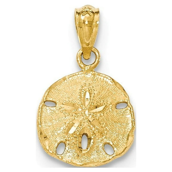 Real 14kt Yellow Gold Gold Polished and Textured Sand Dollar Pendant; for Adults and Teens; for Women and Men