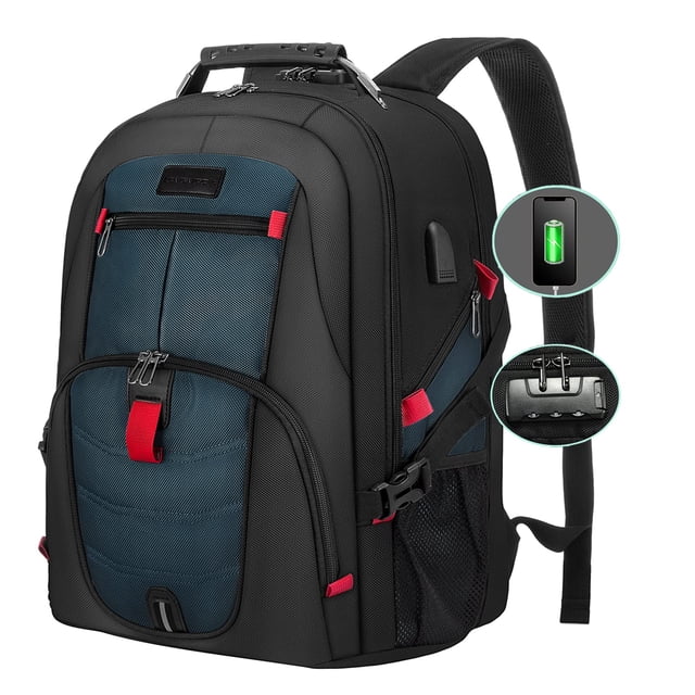 Mochila de viaje LOVEVOOK para hombre, 17 pulgadas, impermeable, azul oscuro
