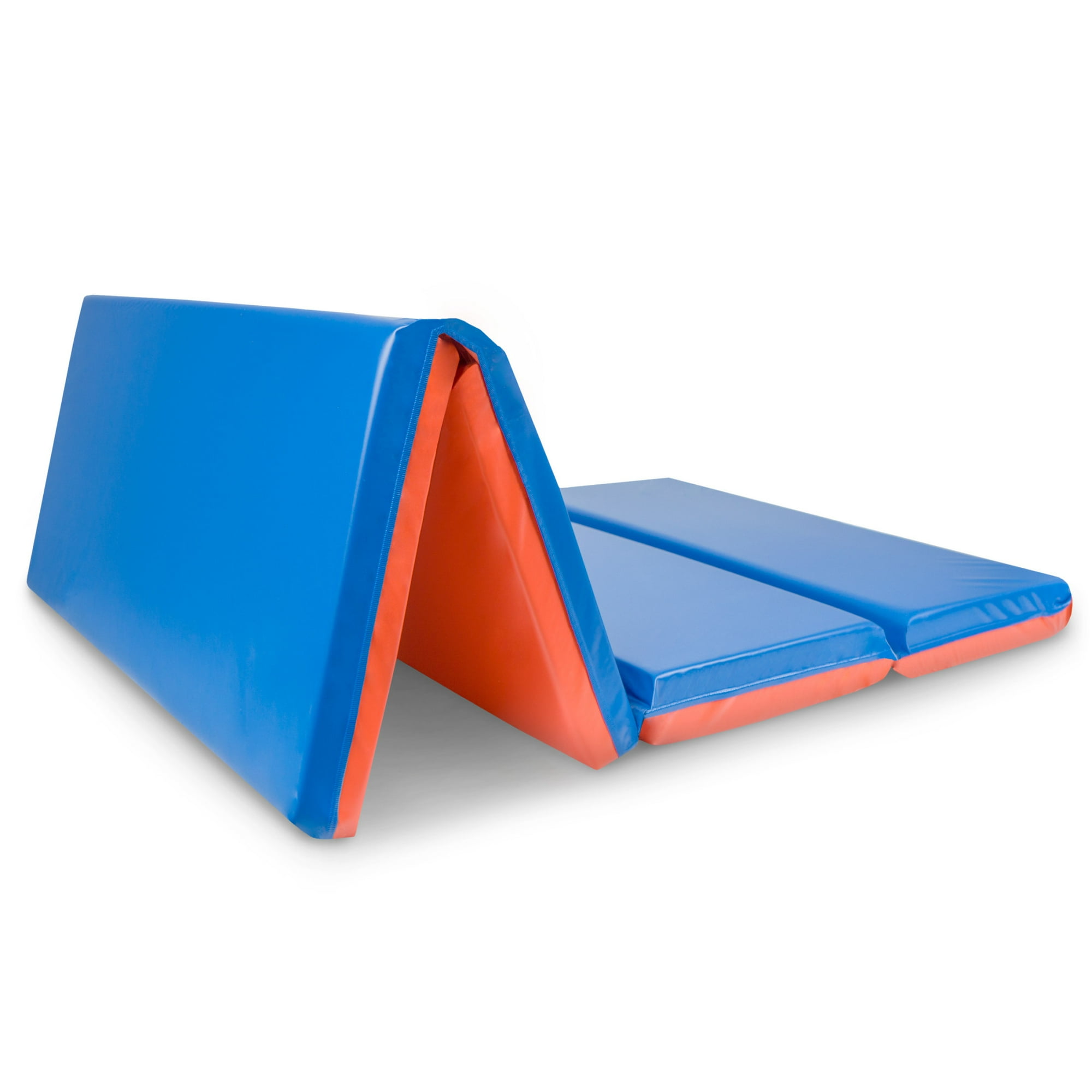 ProSource Blue/Red Nap Mat, 4-Fold Kids Rest Mat, Thick Foam Daycare Sleeping Mat, Preschool Nap Pad