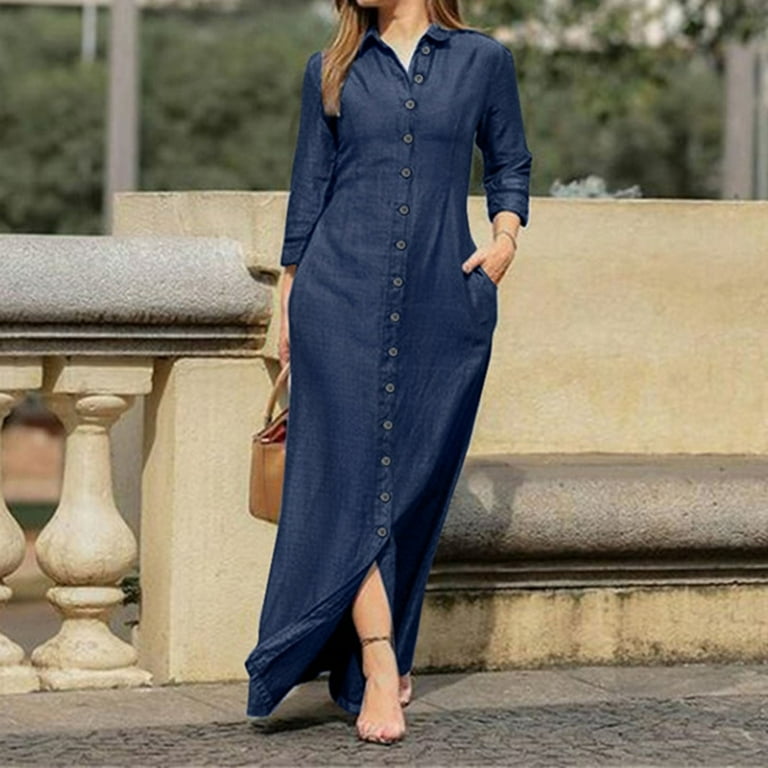 【楽天ランキング1位】 Fusipu Turn-Down Pockets Two Dress Women Sleeve 3/4 Collar スキー