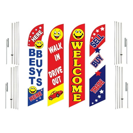 4 Swooper Flags With 4 Pole Kits Best Buys Here Walk In Drive Out Welcome Sell Buy Trade