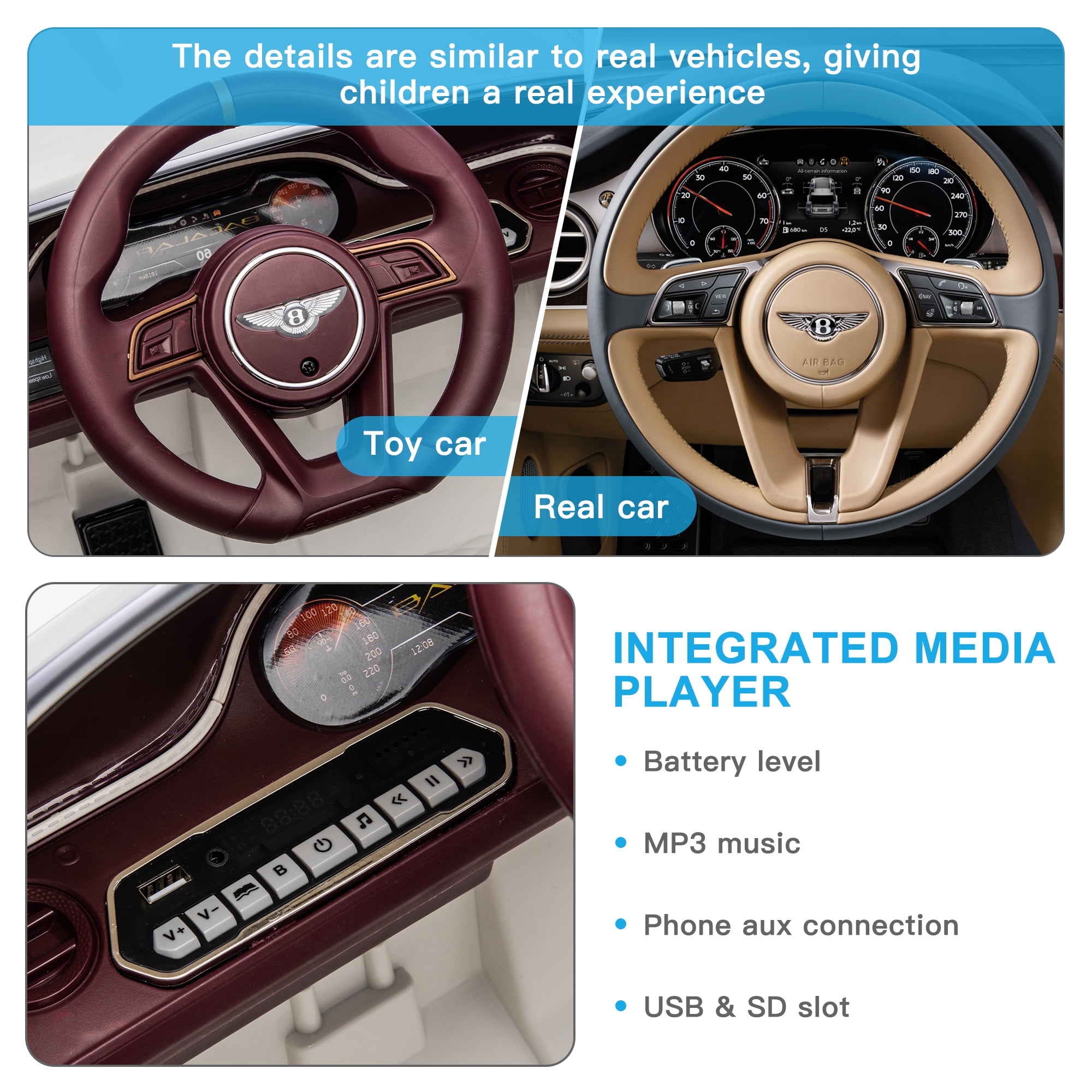 CIPACHO Licensed Bentley Mulsanne 12 V Kids Electric Ride On Cars Battery Powered Sports Car Toy, Parents Control, Sound System, White CIPACHO Licensed Bentley Mulsanne 12 V Kids Electric Ride On Cars Battery Powered Sports Car Toy, Parents Control, Sound System, White