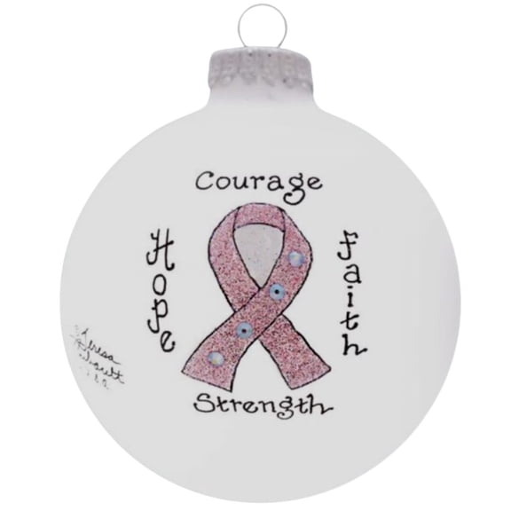 Pink Ribbon Breast Cancer Awareness Glass Christmas Ornament Made in the USA