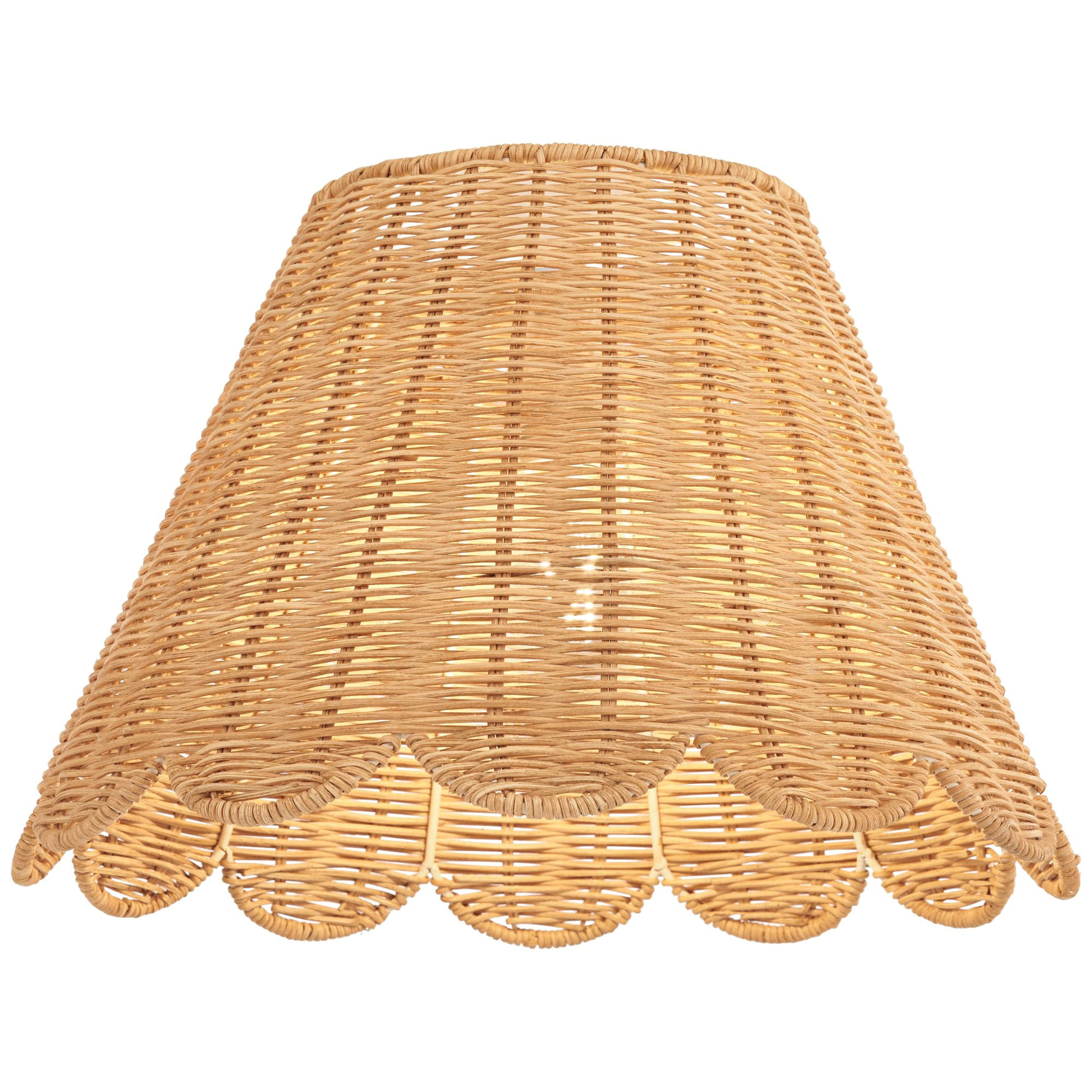 Springcrest 7" Top x 15" Bottom x 9 1/2" High x 9 1/2" Slant Lamp Shade Replacement Natural Rattan Scalloped Bottom Spider Harp Finial