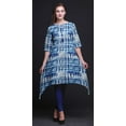 thumbnail image 4 of Bimba Blue Print Shibori Women Kurtas Ethnic Printed Asymmetric Summer Wear Tops For Women Large, 4 of 6