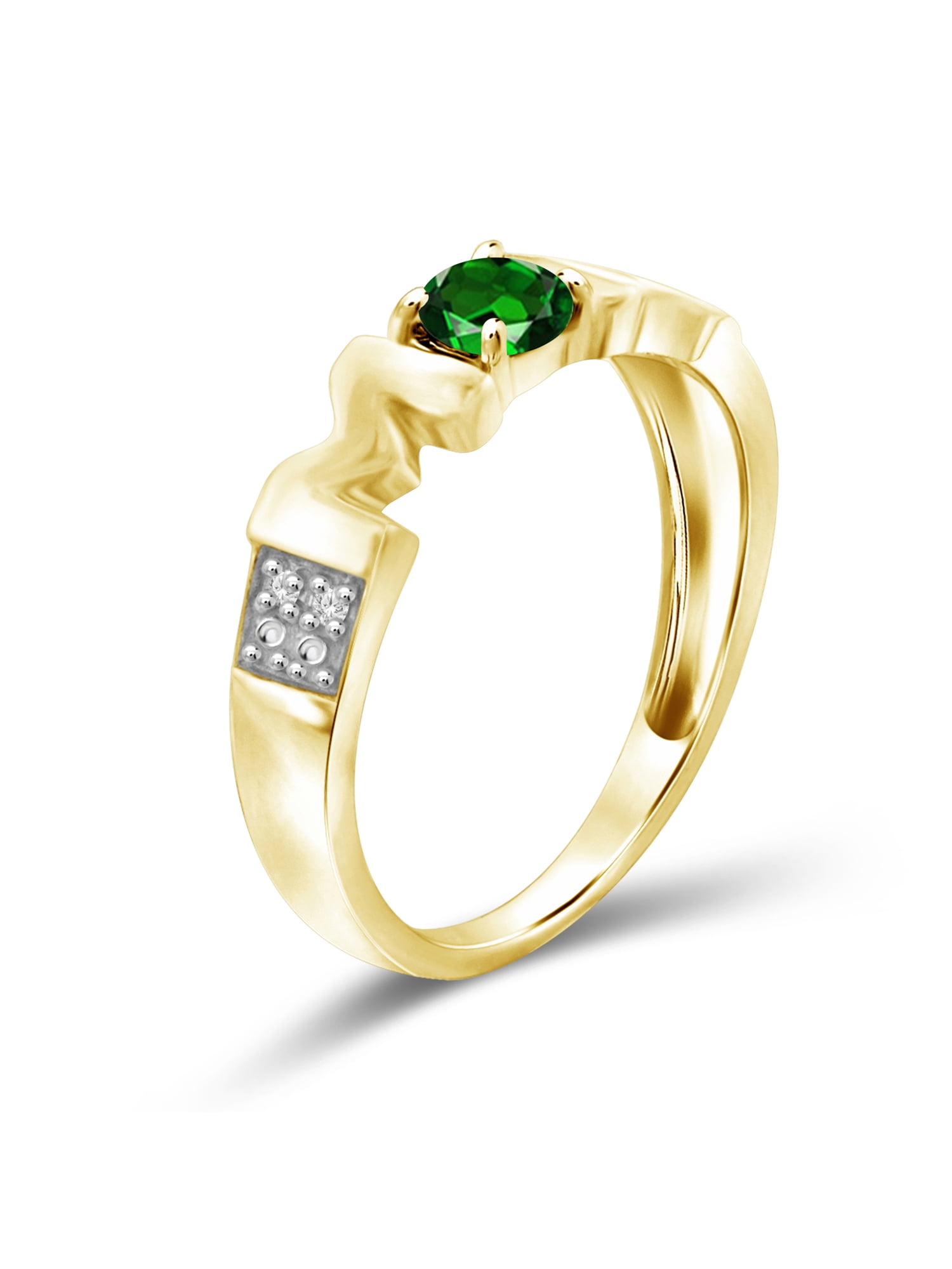 JewelersClub Chrome Diopside Ring Birthstone Jewelry – 0.25 Carat Chrome Diopside 14K Gold Plated Silver Ring Jewelry with White Diamond Accent – Gemstone Rings with 14K Gold Plated Silver Band