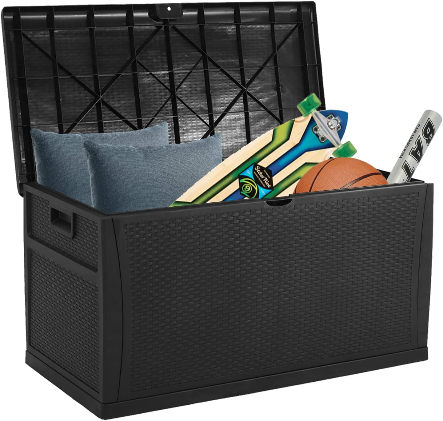 Sesslife 120 Gallon Deck Box, Outdoor Lockable Plastic Storage Box with ...