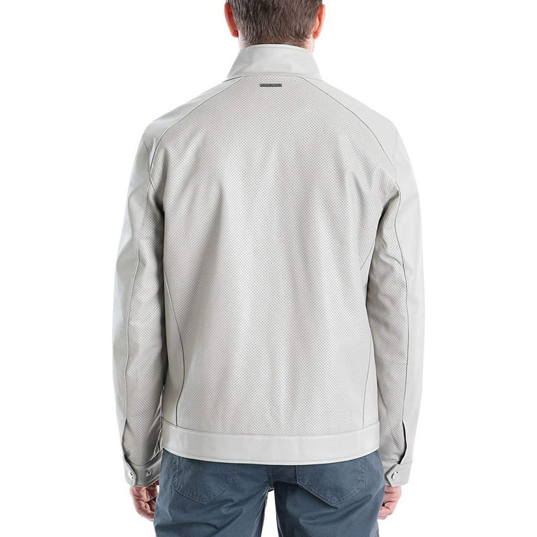 Michael Kors Men s MMK80806 Perforated Faux Leather Moto Jacket Bone M Walmart