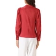 thumbnail image 3 of Blusa de satén para mujer Inspire Chic con cuello alto, mangas abullonadas y pliegues, color rojo M, 3 of 6