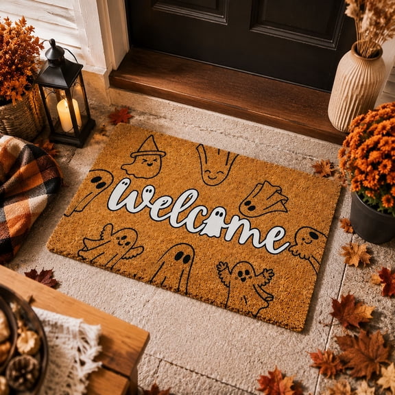 PiGOGI Halloween Doormat, Soft Plush, for Entryway Porch Indoor Patio, Non Slip, Dirt Trapping, Rubber Backing, Indoor Outdoor, Entry Door Mat