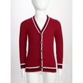 thumbnail image 2 of Haitryli Kids Boys Girls Cardigan Knitted Sweater Long Sleeve Striped Trim School Uniform Tops Coat Outerwear Red 5-6, 2 of 7