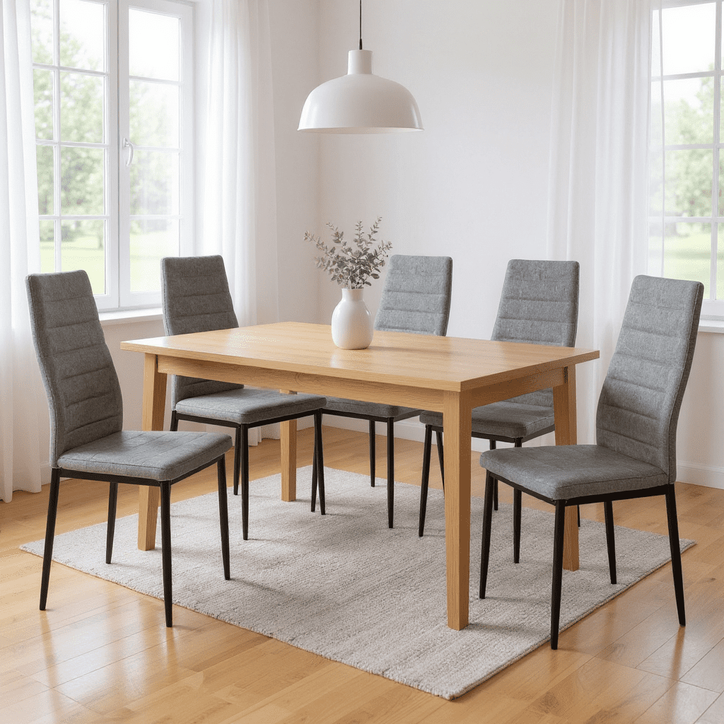 Homy Casa Set of 4 Upholstered Dining Chairs, Slim-Back Fabric Seat with Metal Legs, Gray