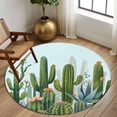 thumbnail image 3 of Green Cactus Round Area Rug 5 FT, Non Slip Bedroom Rugs, Watercolor Summer Botanical Blue Washable Soft Circular Carpet Non-Shedding Floor Mat for Kitchen Dining Room Foyer Balcony Dorm, 3 of 8