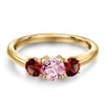 thumbnail image 3 of Gem Stone King 18K Yellow Gold Plated Silver Pink Lab Grown Diamond and Red Garnet Engagement Ring for Women | 1.24 Cttw | Round 5MM | Gemstone April Birthstone | Size 7, 3 of 6