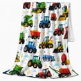 thumbnail image 2 of Cartoon Tractors with Combines and Hay Bales, Cheerful Farm Style for Tractor Lovers, Cozy Harvest Scene, Flannel Blanket for Kids Room and Playroom, Birthday Gift and Farm Home Decor, 2 of 9