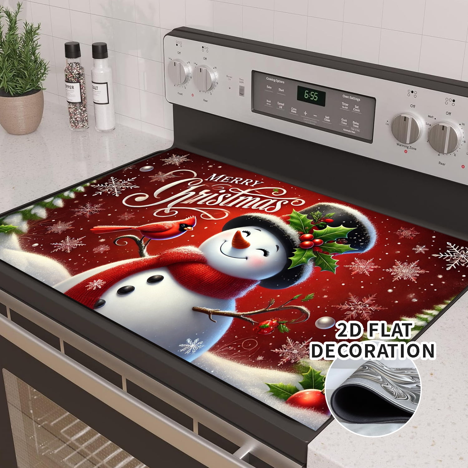 Christmas Snowmen Stove Cover Let It Snow Winter Stove Top Cover for Kitchen Decor Red Electric Stove Pad Xmas Party Non-Stick Gas Burners Covers Washable 28x20 inch, 1Pc
