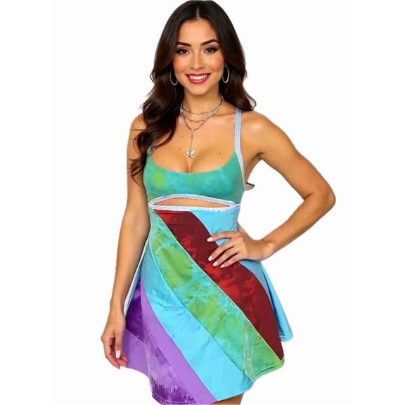 Women's Cutout Color Block Cami Dress with Flowy Silhouette and 100% Polyester Fabric for Everyday Wear Lightweight