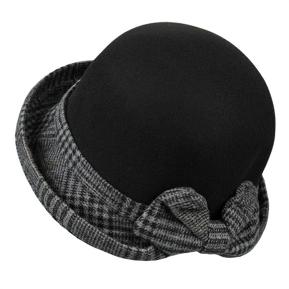 FOCUSNORM Women Felt Bowler Hats Vintage Plaid Bow Church Hats Lightweight Derby Fedora Hats