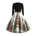 thumbnail image 3 of Women's Fashionable and Elegant Autumn and Winter Long-sleeved Round Neck Christmas Print Dress for Holiday Parties and Casual Wear, Stylish Women's Seasonal Dress,White,XL, 3 of 4