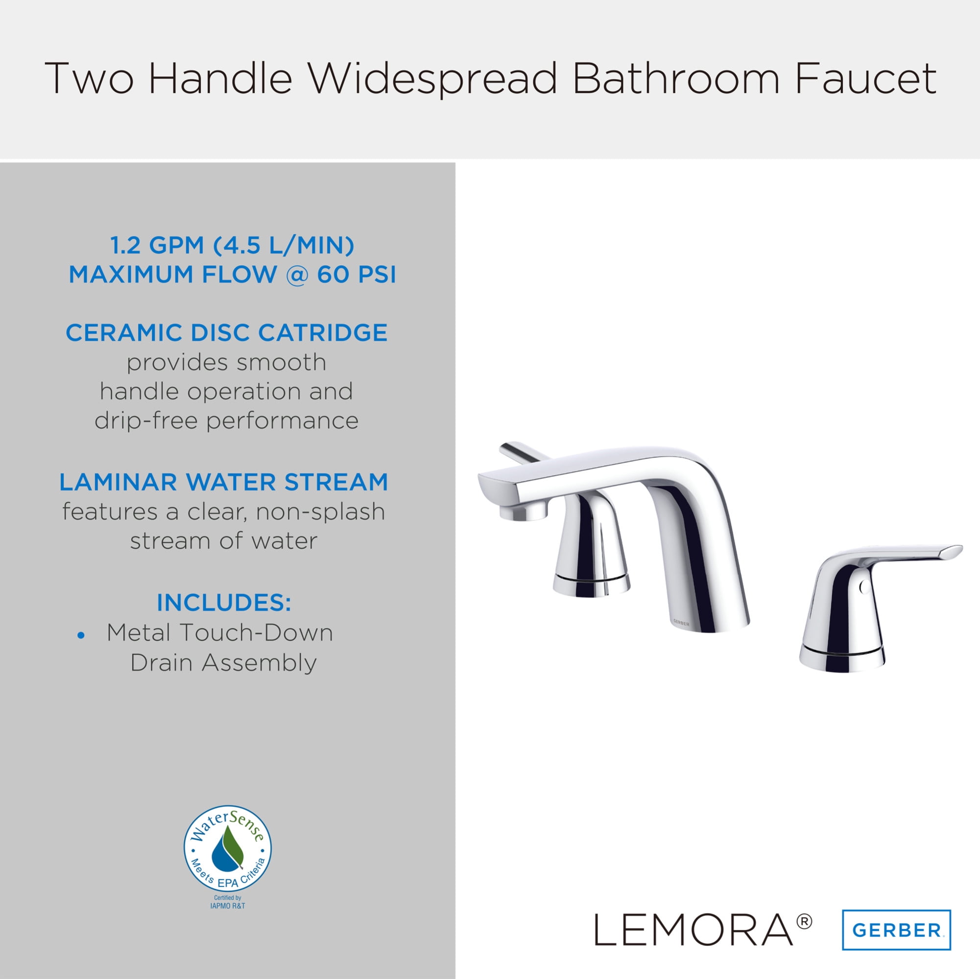 Gerber D304134BN Lemora 1.2 GPM Widespread Bathroom Faucet - Nickel